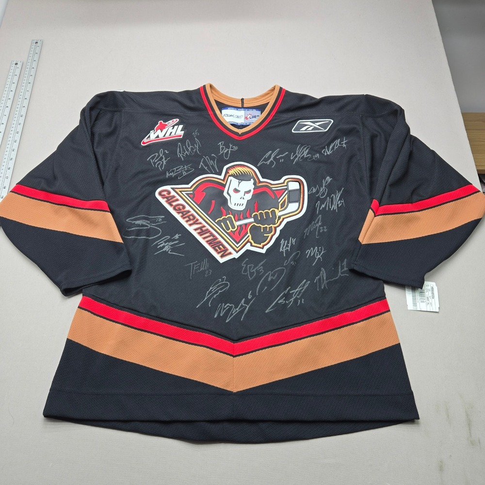 Reebok Calgary Hitmen WHL Hockey Jersey Signed Autographed Black Men XL NWT